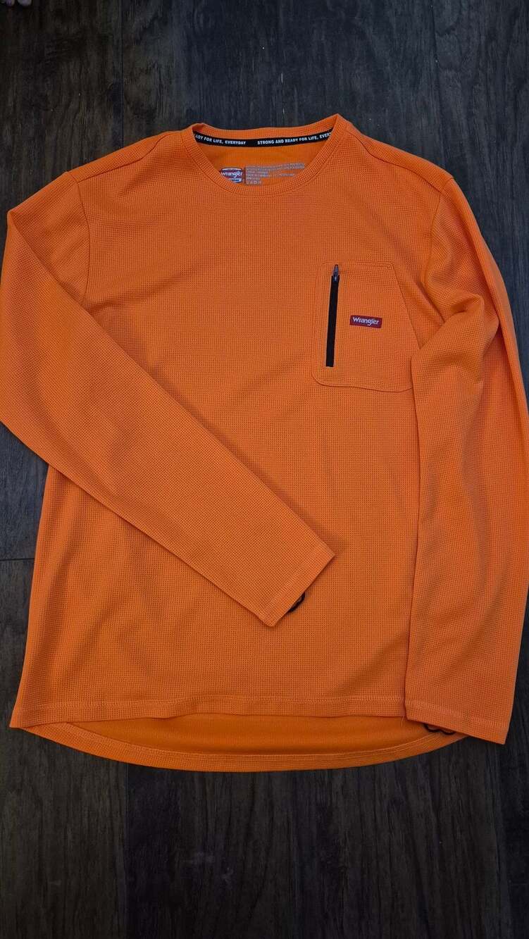 Wrangler Long Sleeve Performance Thermal Shirt Size Large Orange Pocket